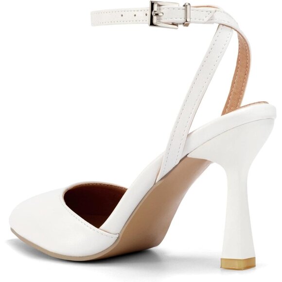 Bridal White Kitten Slingback Pumps Dressy Closed Toe Stiletto Heels for Women - Picture 5 of 8